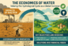Infografik zur globalen Wasserökonomie mit vier Themenbereichen: Folgen des Nichthandelns, naturbasierte Lösungen, Wasser-Governance und Vision für die Zukunft – basierend auf dem GCEW-Bericht 2024.
